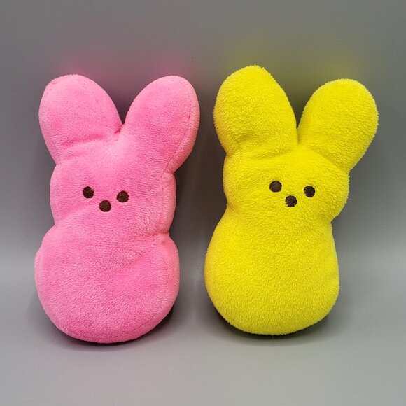 Lot of 2 Peeps Easter Bunny Rabbit Plush Pink Yellow 6" 2014 Stuffed Animal READ - Picture 1 of 12